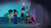 L-R: Zack Underwood (voiced by Mekai Curtis), Melissa Chase (voiced by Sabrina Carpenter), Sara Murphy (voiced by Kate Micucci), Milo Murphy (voiced by "Weird Al" Yankovic)