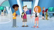 L-R: Zack Underwood (voiced by Mekai Curtis), Milo Murphy (voiced by 'Weird Al' Yankovic), Melissa Chase (voiced by Sabrina Carpenter)