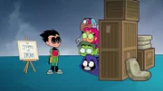 Links: Robin. Rechts, von oben nach unten: Cyborg, Starfire, Beast Boy, Raven.