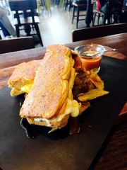 High Angle View Of Grilled Cheese Sandwich On Table In Restaurant