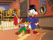 Genie, der Flaschengeist, bittet Dagobert darum, dass er bleiben kann.
