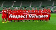 Österreichs Fußballnationalmannschaft mit einer politischen Botschaft im September 2015.