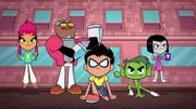 v.li.: Starfire, Cyborg, Robin, Beast Boy, Raven