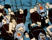 Die Graumänner sind nicht wenig überrascht: nun sind sie in die Falle geraten.