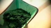 Abstract shot of spirulina powder, selective focus, shallow DOF