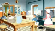 Lilli kommt in die Küche der Tatins. Der Apfelkuchen ist umgestürzt.