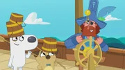 Die Hüte von Dog und Puck sind sehr kreativ, aber der Hut vom Kapitän ist ganz besonders.