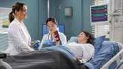 Erstes Kennenlernen: (v.li) Camilla Luddington als Dr. Jo Wilson, Sylvia Kwan als Dr. Mabel Tseng, Tessa Hope Slovis als Laura Eames