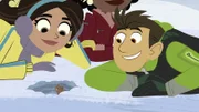 (V.li.) Stella, Chloe und Martin beobachten das tierische Treiben unter der Schneedecke.