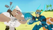 Gaston Gourmand (li.) kommt den Kratts-Brüdern mal wieder in die Quere.