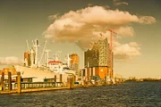 Germany, Hamburg, View to Elbe Philharmonic Hall with clouds.