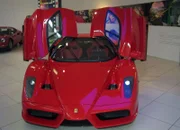 A Ferrari spreads it's wings on the showroom floor.