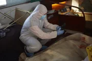 Forensic analyst takes photo of crime scene