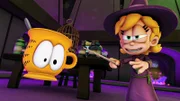 Abigail verwandelt Garfield in eine Tasse.