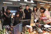 L-R: Amit Patel (Ravi Patel), Grace Palmer, Fred 'Shred' Taylor (Michael Rowland), Frank Shaw (Joel McHale), Emily Price (Vella Lovell), and Bettany (Krystal Smith)