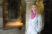 Tiffagues Chateau, Pays de la Loire, France - Suzannah Lipscomb inside the crypt at Tiffaugges Chateau.