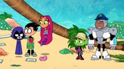 v.li.: Raven, Robin, Starfire, Beast Boy, Cyborg