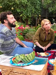 Dennis, Lisa, and Aunt Kim having a picnic.