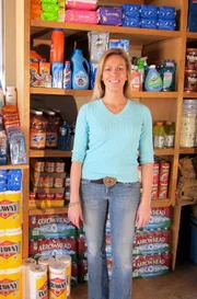 Jessica Hacker with stock pile.
