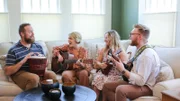 After wrapping the house reveal, the Fennell's joined Erin and Ben Napier in an old fashioned jam session, as seen on Home Town, Season 7.
