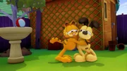 Garfield und Odie freuen sich, das Abenteuer unbeschadet überstanden zu haben und wieder Zuhause zu sein.