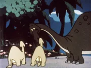 Zwei Drachenbabys gehen friedlich auf der Insel spazieren.