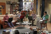 L-R: Howard Wolowitz (Simon Helberg), Sheldon Cooper (Jim Parsons), Leonard Hofstadter (Johnny Galecki), Rajesh Koothrappali (Kunal Nayyar).