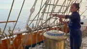 Die 23-jährige Desaily kommt von Teneriffa und klettert als sog. "Sky Girl" in die fast 60 Meter hohen Masten.