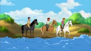 Bibi (r.), Tina (M.) und Alex (l.) staunen, wie schnell das Wasser bei Flut steigt.