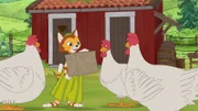 Findus hat sich mit einer Maus einen Trick ausgedacht, um die an dem Tag richtig nervigen Hühner reinzulegen.