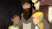 Cora, Habib und Barabbas (Mi.) beobachten, wie Jesus Jünger von römischen Soldaten umzingelt werden.