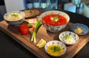 Das Hauptgericht von Mykyta "Nik" Formin: Ukrainischer Borschtsch mit Beilagen.