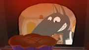 Wolf kann es kaum erwarten, dass sein Kuchen fertig wird.