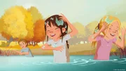 Die Kinder liefern sich eine Wasserschlacht.