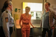 Besprechen das weitere Vorgehen, v.li.: Lotte Andersen als Hanegaard, Laura Drasbæk als Marianne Sommerdahl, Peter Mygind als Dan Sommerdahl