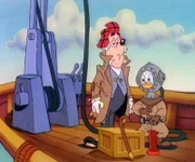 Mit Hilfe seines Butlers begibt sich Dagobert Duck auf den Meeresgrund, um nach seinem Vermögen zu tauchen.