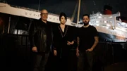 3 Quarters Hero shot of Dave Schrader (left), Cindy Kaza (center) and Shane Pittman (right) during the investigation on the Queen Mary in Long Beach, CA as seen on Travel Channel's The Holzer Files.