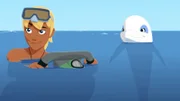 Yann (l.) und Zoom (r.) versuchen herauszufinden, warum im Meer immer weniger Fliegende Fische zu finden sind.