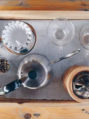 How to Dip coffee by yourself concepts : Set of Coffee grinder for dip a fresh coffee.