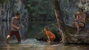 Jonatan Verhelst, Lydia Waldhör und ihre beiden Kinder Orinn und Oona bei einem Ausflug zum Naturbad Resi-Lacke, OÖ