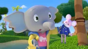 Wem gehört die rosa Kuschelmaus? Mamfie möchte herausfinden, wer sie verloren hat.