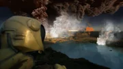 CGI IMAGE: The space traveler at the flood basalt. The surface of earth as he knew it has changed tremendously.