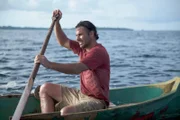 GLOUCESTER, Mass. - Mid Shot of Hazen sitting in canoe paddling from RHS.