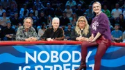v.l.n.r.: Hugo Egon Balder, Michael Mittermeier, Ilka Bessin und Moderatorin Ariane Alter