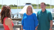 Contributors Josh Williams (L) and Brittney Williams (C) meet for drinks with Realtor Cain McNeil (R) to discuss what kind of property they're looking for as seen on HGTV's Beachfront Bargain Hunt.