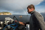 Shawn Pomrenke on the deck of the Havilah, enjoying some rainbow time.