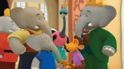 Pom, Badou, Frau Strauß, Chiku und König Babar sind wieder zurück im Palast.