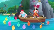 "Disneys Jake und die Nimmerland Piraten", "Das Meerjungfrauen-Lied / Schatz der Gezeiten." Schatz der GezeitenDer große Tag ist angebrochen und es dauert nicht mehr lange zur Zeremonie für den Schatz der Gezeiten. Käpt´n Hook würde sich nur zu gern den Schatz schnappen, den das Meer beim Wechsel der Gezeiten in der Verborgenen Bucht freilegt. Izzy, die sich mit einer künstlichen Flosse den Meerjungfrauen angeschlossen hat, kann ohne den Feenglanz nichts dagegen ausrichten, und Jake und Cubby sind nur zu Fuß zur Verborgenen Bucht unterwegs.