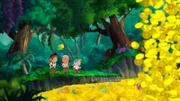"Disneys Jake und die Nimmerland Piraten", "Piraten-Freunde unter sich / Der Schatz der Schatzfälle." Der Schatz der Schatzfälle Cubby baut eine Megamonstermurmelbahn und verliert gleich bei der Einweihung seine geliebte Schädel- und Knochenmurmel. Wie gut, dass er eine Schatzkarte findet, die zu den Schatzfällen führt, die tief im Dschungel liegen. Wer jedoch nur das kleinste Goldstück von dort entwendet, bleibt ewig hinter einer Mauer an Dornenhecken gefangen. Trotzdem machen sich die Kinder auf, die Schatzfälle zu finden.