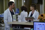Während sich Amelia ihren Gefühlen gegenüber Owen stellt, sitzt Meredith (Ellen Pompeo, r.) zwischen den Stühlen, als Nathan und Alex (Justin Chambers, l.) sich über einen Patienten streiten ...